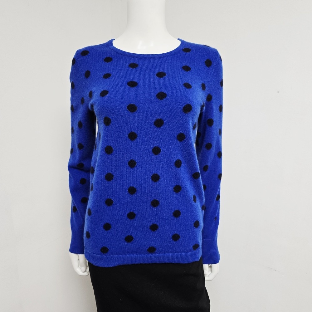 Talbots Blue Polka Dot 100% Cashmere Sweater Size S Button Cuffs Preppy NWT